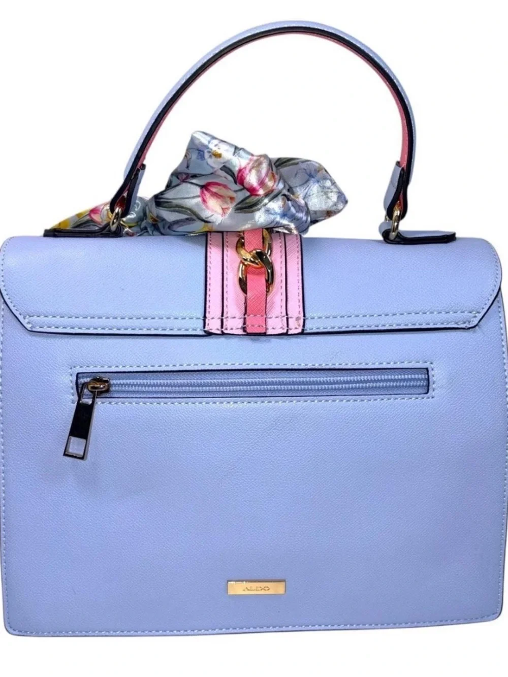 NWT Aldo Light Blue and Pink Top-Handle Satchel with Scarf Accent